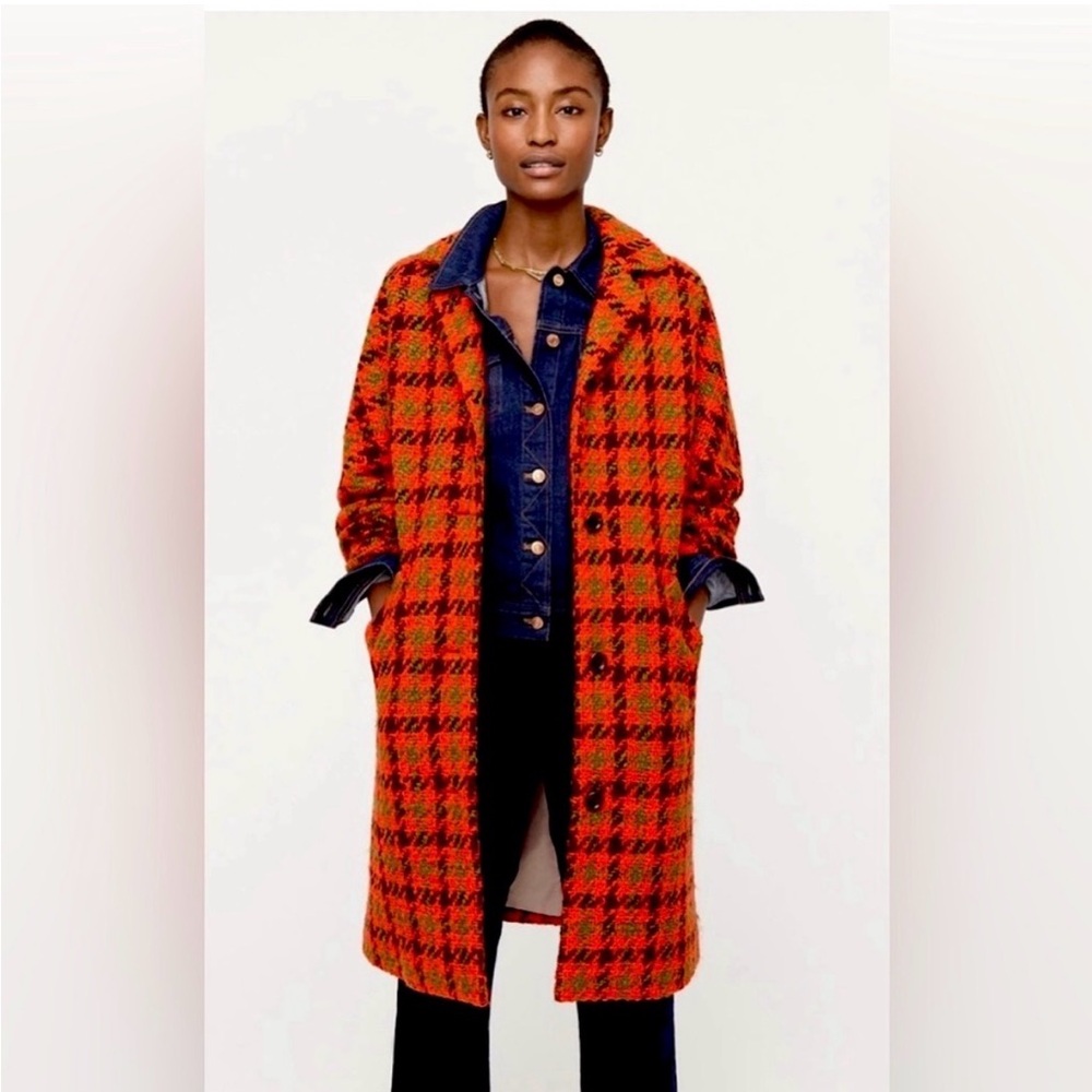 J.CREW NALYA HOUNDSTOOTH ITALIAN WOOL CAR COAT